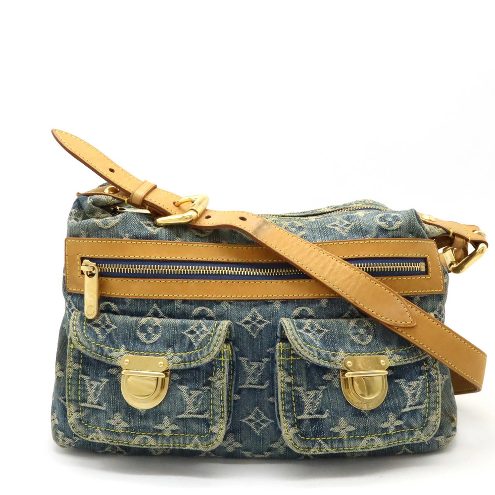 LOUIS VUITTON Monogram Denim Baggy Shoulder Bag Long Crossbody Blue